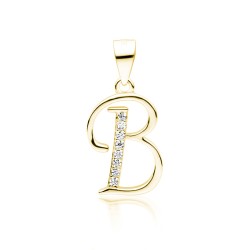 Pandantiv argint placat cu aur galben initiala litera B cu pietre DiAmanti LZ0002G_B-DIA (Argint 925‰ 1,2 g.)